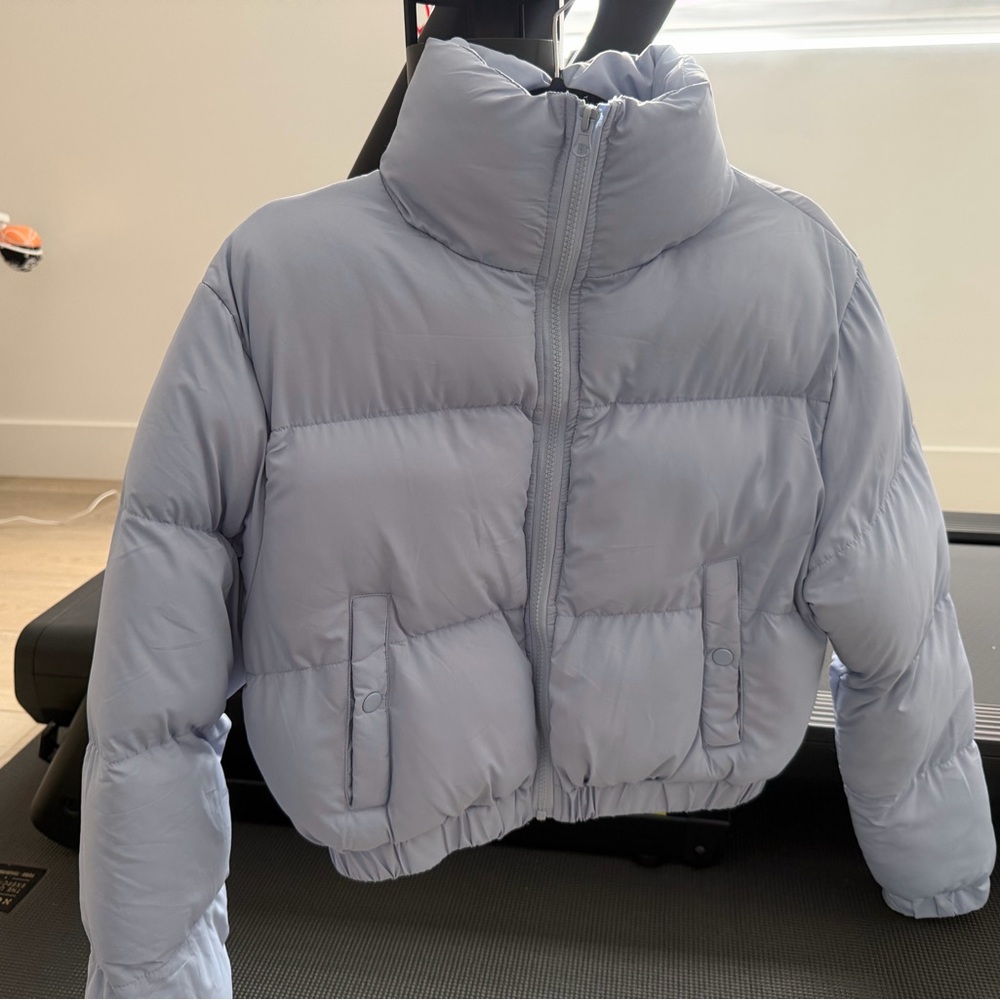 Fashion Nova Light Blue Cropped Puffer Jacket